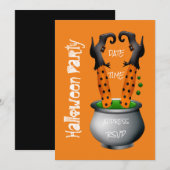 Grappige heks in ketel Halloween-feest Kaart (Voorkant / Achterkant)