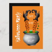 Grappige heks in ketel Halloween Party Kaart (Voorkant / Achterkant)