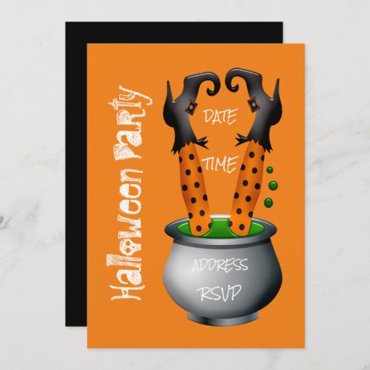 Grappige heks in ketel Halloween Party Kaart (Voorkant / Achterkant)