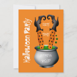 Grappige heks in ketel Halloweenfeest Kaart