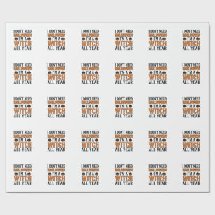 Grappige Heks Jaarrond Halloween Typografie Ontwer Cadeaupapier