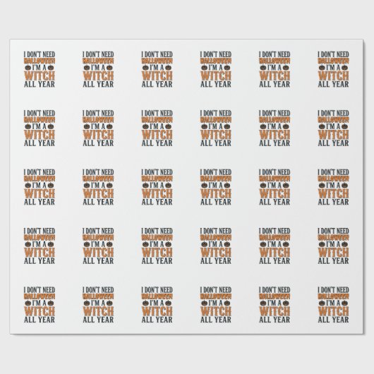 Grappige Heks Jaarrond Halloween Typografie Ontwer Cadeaupapier (Vlak)