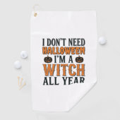 Grappige Heks Jaarrond Halloween Typografie Ontwer Golfhanddoek (Insitu)