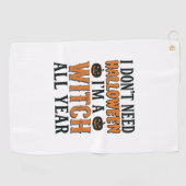 Grappige Heks Jaarrond Halloween Typografie Ontwer Golfhanddoek (Horizontaal)