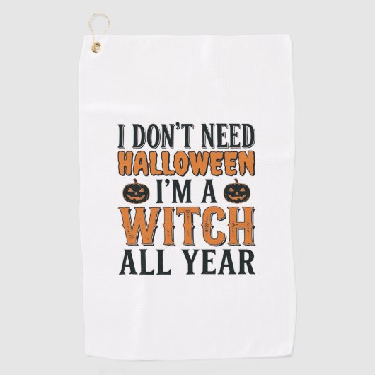 Grappige Heks Jaarrond Halloween Typografie Ontwer Golfhanddoek (Voorkant)