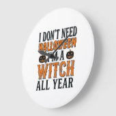 Grappige Heks Jaarrond Halloween Typografie Ontwer Grote Klok (Hoek)