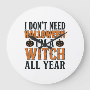 Grappige Heks Jaarrond Halloween Typografie Ontwer Grote Klok