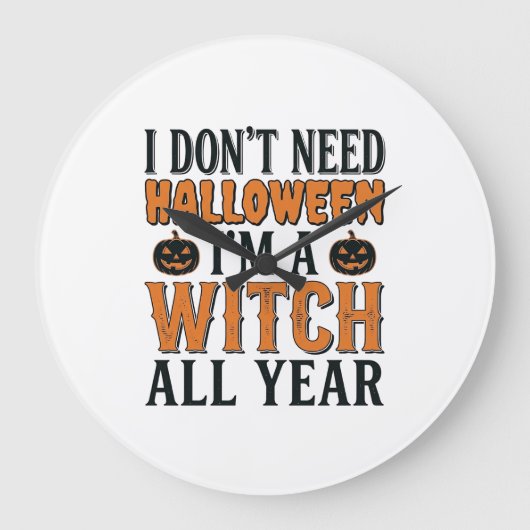 Grappige Heks Jaarrond Halloween Typografie Ontwer Grote Klok (Voorkant)