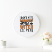 Grappige Heks Jaarrond Halloween Typografie Ontwer Grote Klok (Huis)