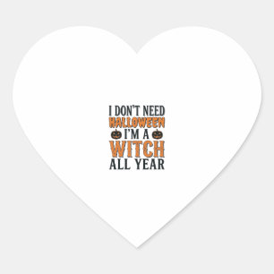 Grappige Heks Jaarrond Halloween Typografie Ontwer Hart Sticker