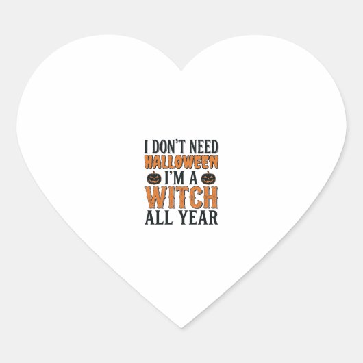 Grappige Heks Jaarrond Halloween Typografie Ontwer Hart Sticker (Voorkant)