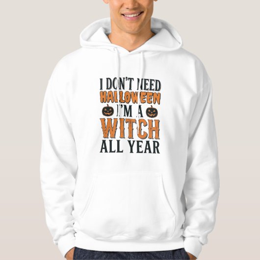 Grappige Heks Jaarrond Halloween Typografie Ontwer Hoodie (Voorkant)