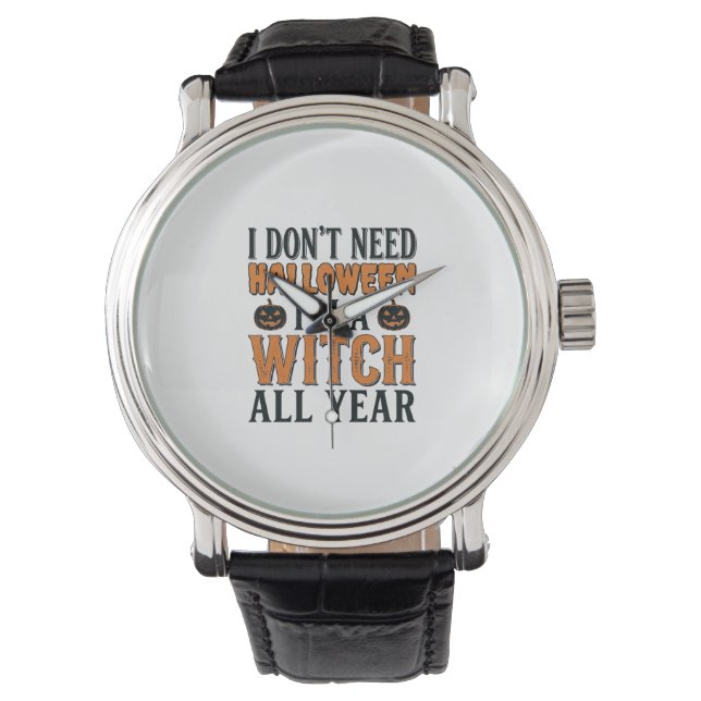 Grappige Heks Jaarrond Halloween Typografie Ontwer Horloge (Voorkant)