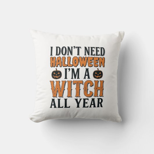 Grappige Heks Jaarrond Halloween Typografie Ontwer Kussen (Voorkant)
