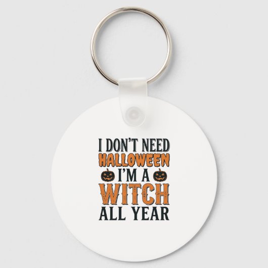 Grappige Heks Jaarrond Halloween Typografie Ontwer Sleutelhanger (Voorkant)