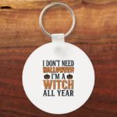 Grappige Heks Jaarrond Halloween Typografie Ontwer Sleutelhanger (Voorkant)