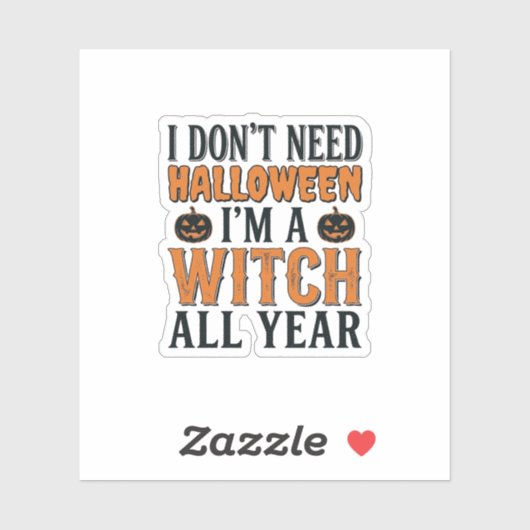 Grappige Heks Jaarrond Halloween Typografie Ontwer Sticker (Vel)