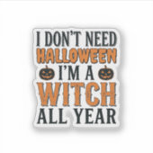 Grappige Heks Jaarrond Halloween Typografie Ontwer Sticker (Voorkant)