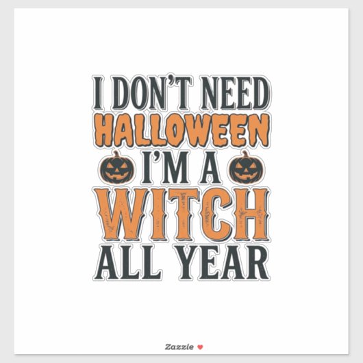 Grappige Heks Jaarrond Halloween Typografie Ontwer Sticker (Vel)