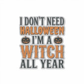 Grappige Heks Jaarrond Halloween Typografie Ontwer Sticker (Voorkant)