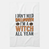 Grappige Heks Jaarrond Halloween Typografie Ontwer Theedoek (Verticaal)