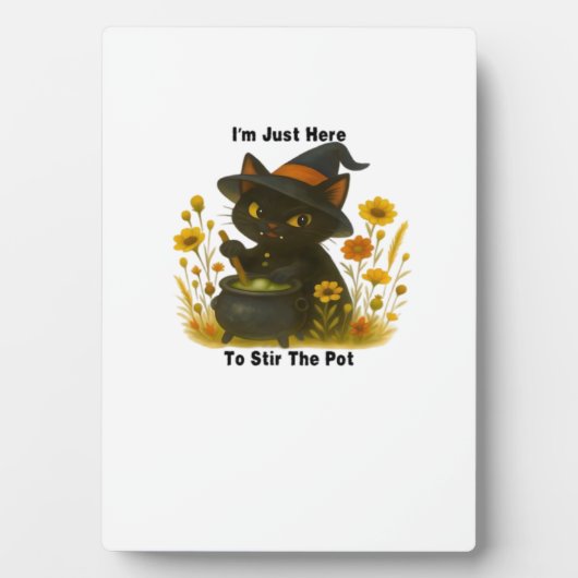Grappige Heks Kat – Ik Ben Hier Gewoon Om de Pot T Fotoplaat (voorkant)