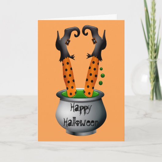 Grappige heks oranje Halloween thema Kaart (Voorkant)