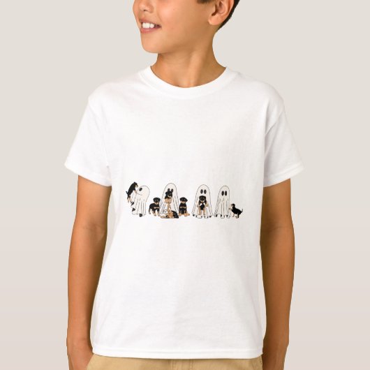 Grappige heks Rottweiler Dog Ghosts in de hal van T-shirt (Voorkant)