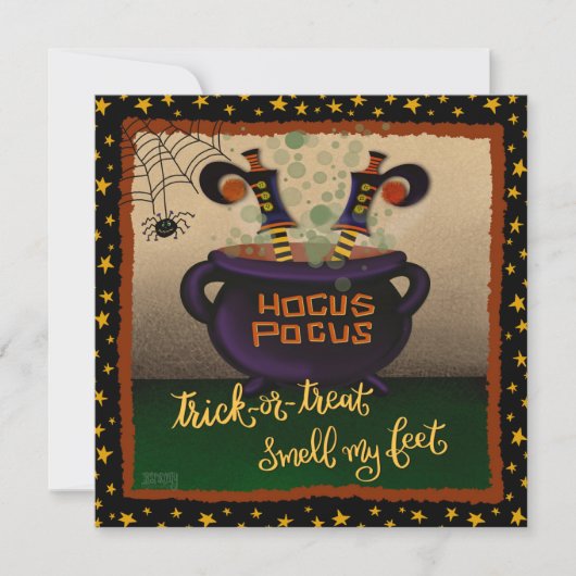 Grappige heks ruik mijn voeten halloween inspirati feestdagenkaart (Voorkant)