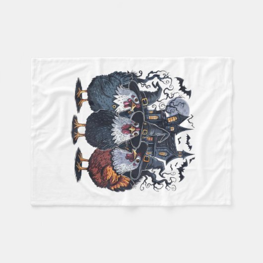 Grappige heks Spooky Chicken Halloween Fleece Deken (Voorkant (Horizontaal))