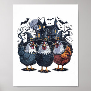 Grappige heks Spooky Chicken Halloween Poster
