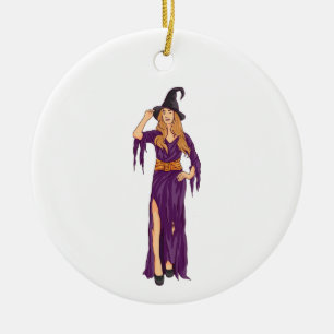 Grappige heksenachtige vibes Halloween vrouwen mei Keramisch Ornament