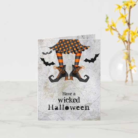 Grappige Heksenbenen Akelig Halloween Kaart (Gele Bloem)