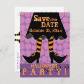 Grappige heksenpoten Halloween Party Save the Date Uitnodiging Briefkaart (Voorkant / Achterkant)