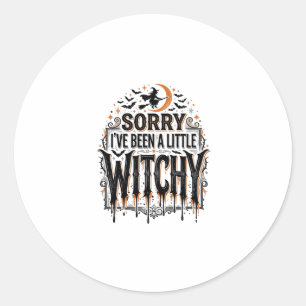Grappige Hekserige Halloween Vintage Gravure Shirt Ronde Sticker