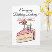 Grappige helikopterverjaardag met taart bezorgen kaart (Gele Bloem)