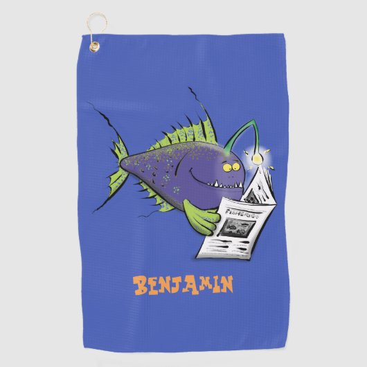 Grappige hengelaarvis cartoon golfhanddoek (Voorkant)