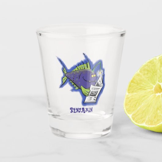 Grappige hengelaarvis cartoon shot glas (Voorkant)