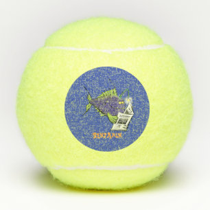 Grappige hengelaarvis cartoon tennisballen