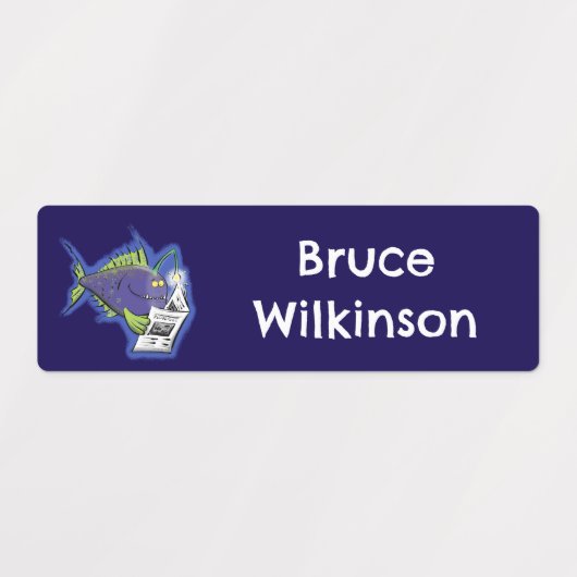 Grappige hengelvis cartoon gepersonaliseerd labels (Design 1)