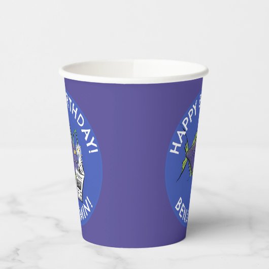 Grappige hengelvis cartoon gepersonaliseerde verja papieren bekers (Links)