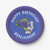 Grappige hengelvis cartoon gepersonaliseerde verja papieren bordje (Voorkant)