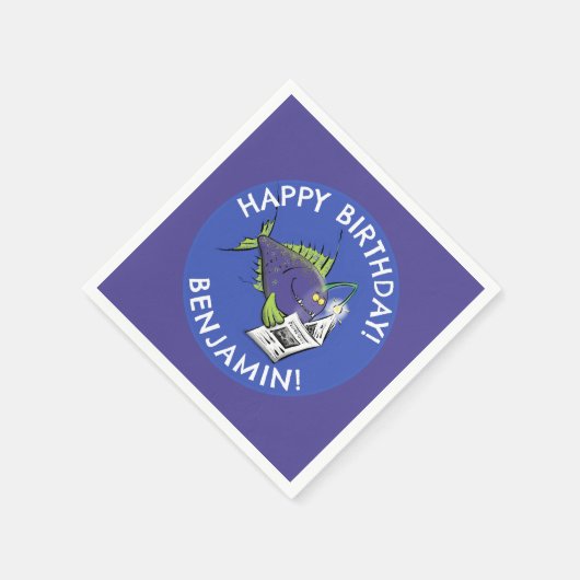 Grappige hengelvis cartoon gepersonaliseerde verja servet (Hoek)