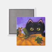 Grappige Herfst Black Cat Mouse Pumpkin Creationar Magneet (Voorkant / Achterkant)