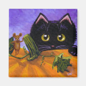 Grappige Herfst Black Cat Mouse Pumpkin Creationar Magneet (Voorkant)