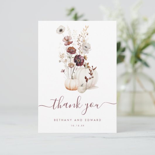 Grappige herfst bloemenbruiloft bedankkaart (Staand voorkant)