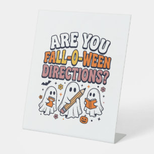 Grappige Herfst Halloween Leraar Geest Richtingen  Reclamebord Met Voetstuk