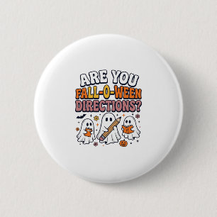Grappige Herfst Halloween Leraar Geest Richtingen Ronde Button 5,7 Cm