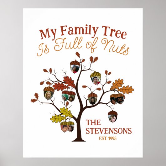 Grappige Herfst Photo Family Tree is vol met noten Poster (Voorkant)