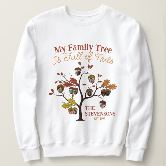 Grappige Herfst Photo Family Tree is vol met noten Trui (Design voorkant)